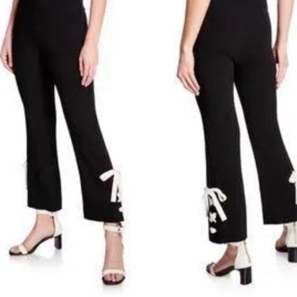 cinq a sept Pants - Cinq a Sept Black Cropped Wide Leg Pants with Contrasting Lace Up Detail